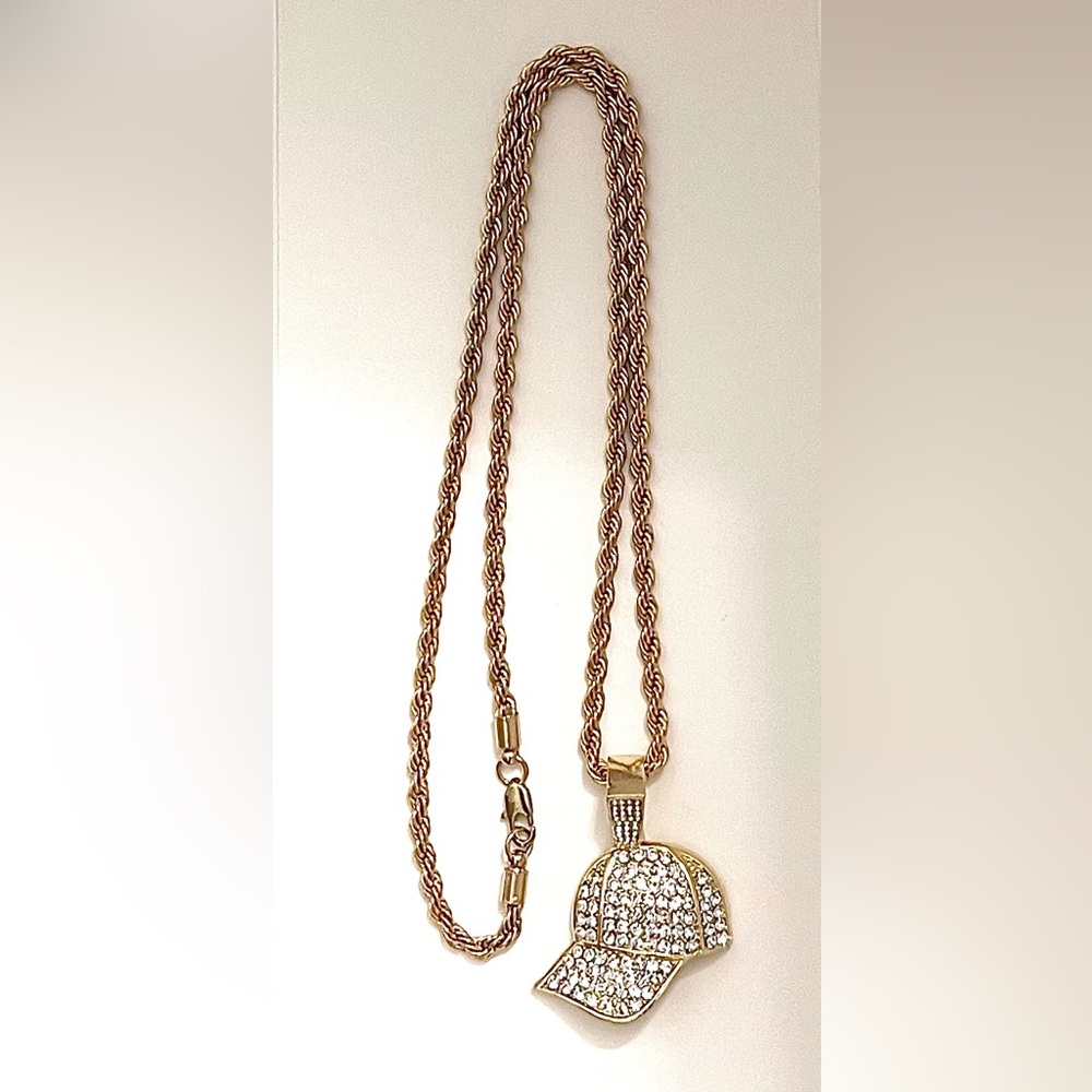 Men’s Chain & Baseball Cap 14k GF & CZs Mens sport gifts for Baseball Season
